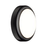 Round LED wall light with black metal frame and white diffuser for modern indoor lighting