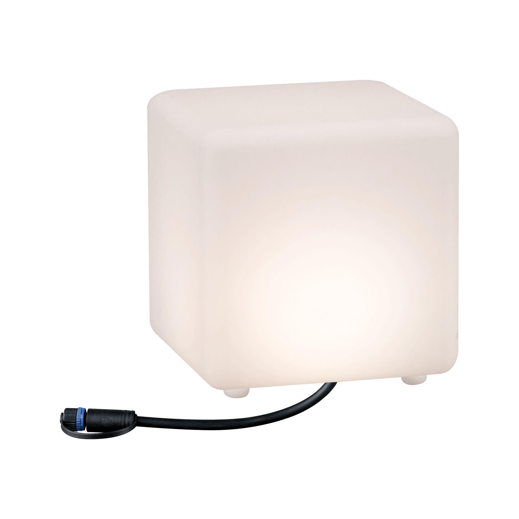 White square LED light cube made of plastic with cable connection for modern lighting solutions