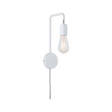 Modern white metal wall lamp with exposed bulb for stylish lighting in living spaces