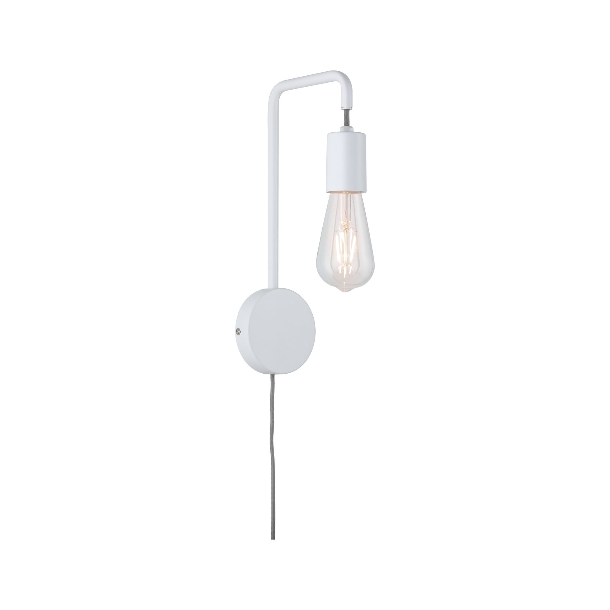 Modern white metal wall lamp with exposed bulb for stylish lighting in living spaces
