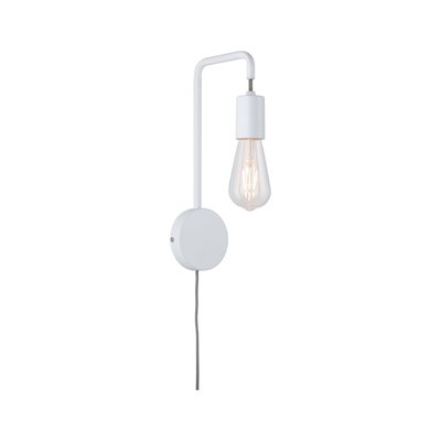 Modern white metal wall lamp with exposed bulb for stylish lighting in living spaces
