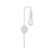 White metal wall lamp with exposed bulb for modern interior lighting