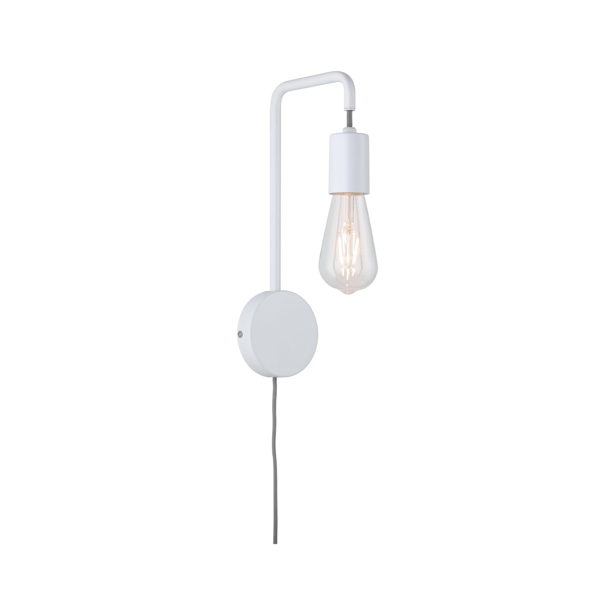 White metal wall lamp with exposed bulb for modern interior lighting