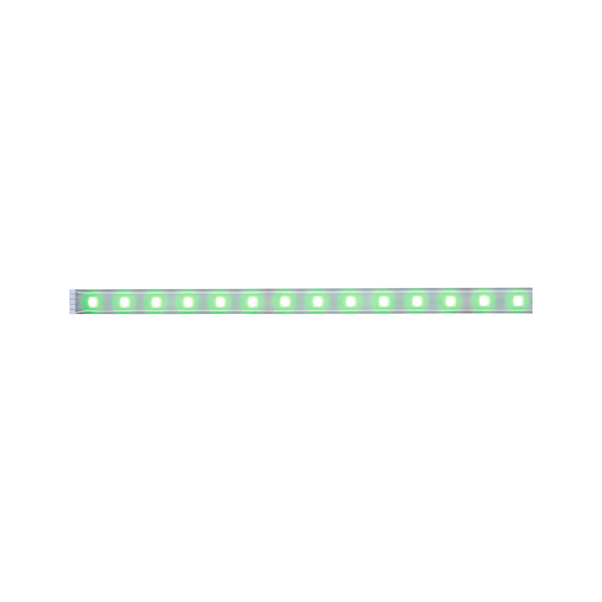 Grünes LED-Lichtband mit transparentem Gehäuse für flexible Beleuchtungslösungen im Innenbereich