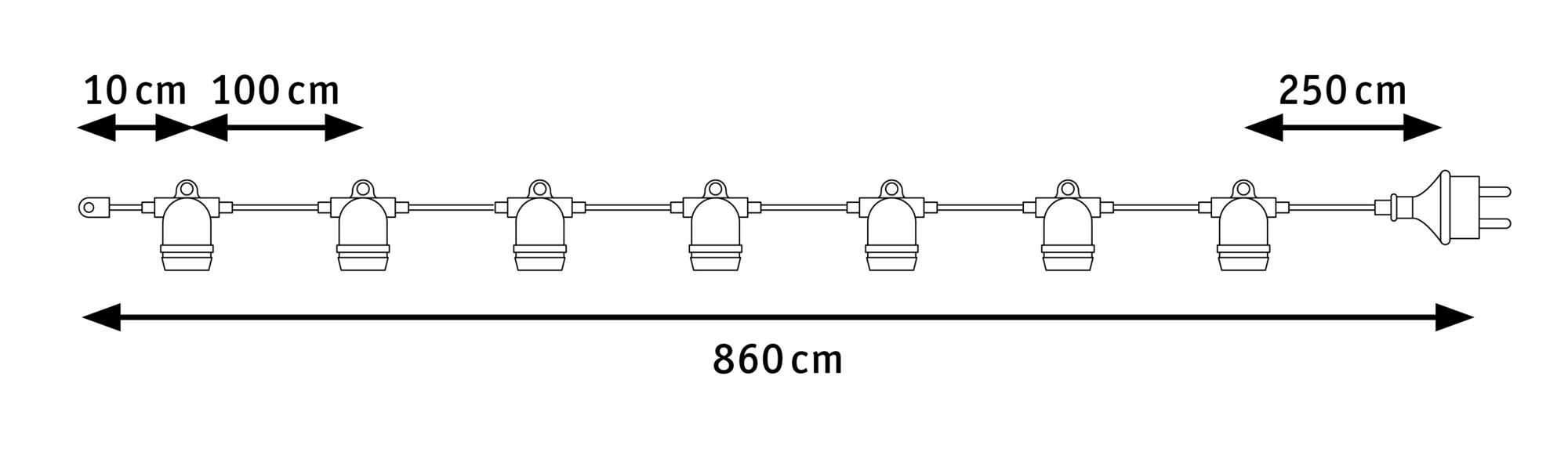 Fairy lights IP44 E27 8,6m max. 7x10W 230V Black