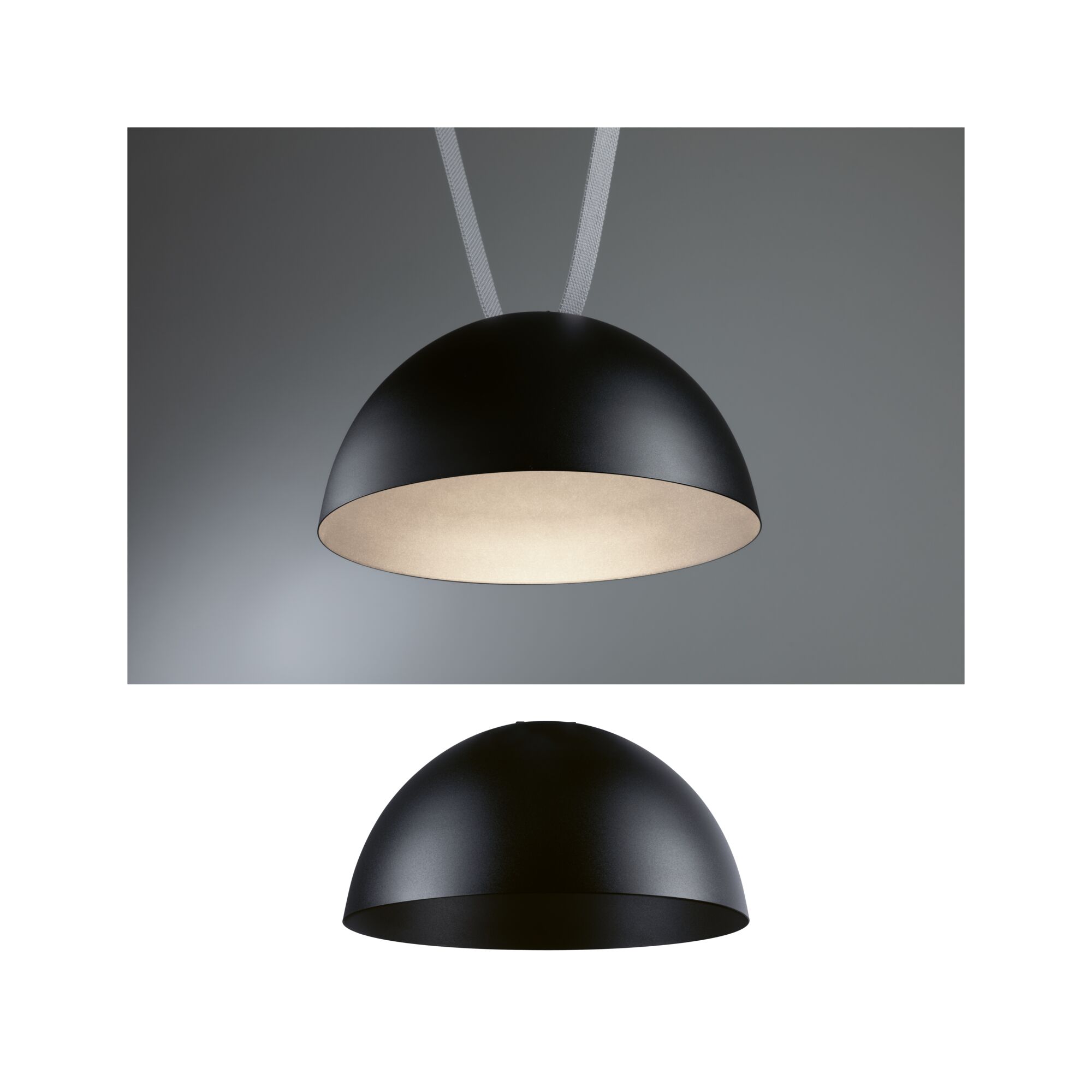 ULine Luminaire en suspension LED Bol 300mm 12W Noir Suspension demi-sphère noire en métal avec lumière blanche chaude pour intérieur moderne
