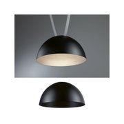 Black half-dome metal pendant lamp with warm white light for modern interior lighting