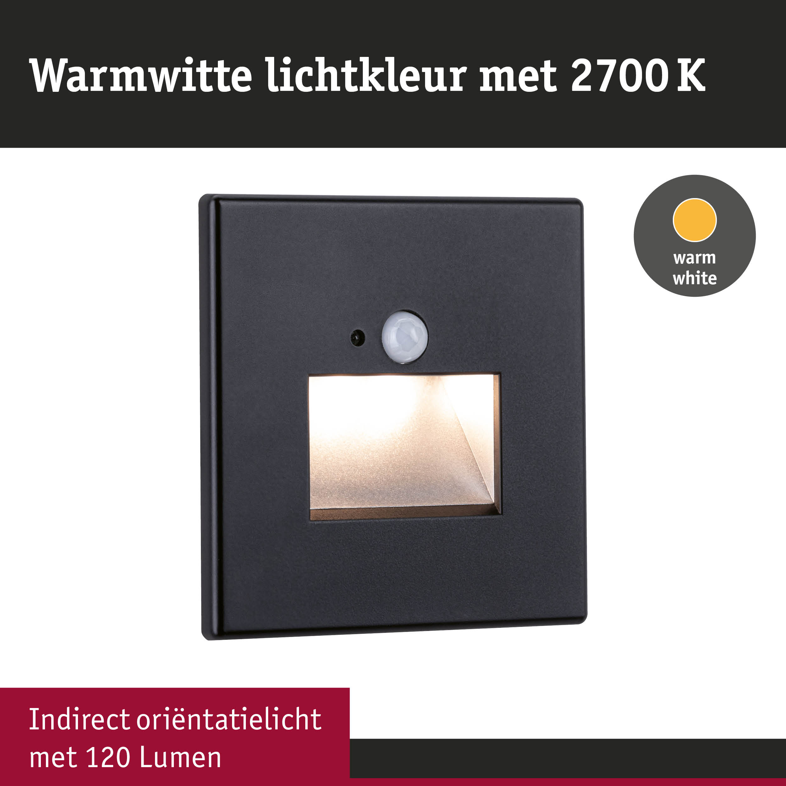 Zwarte LED-wandlamp met indirect oriëntatielicht en warmwitte lichtkleur 2700K