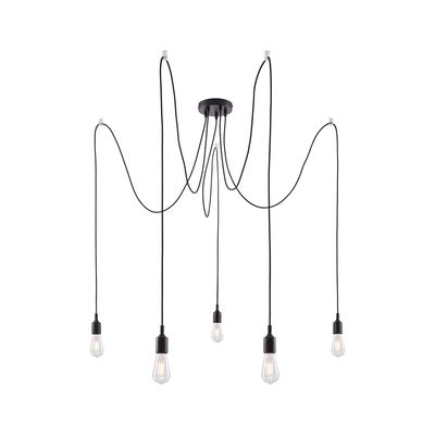Moderne zwarte hanglamp met vijf lampen en lange kabels voor flexibele verlichting