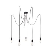 Modern black pendant light with five bulbs and long cables for stylish room lighting