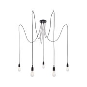 Modern black pendant light with five bulbs and long cables for stylish room lighting