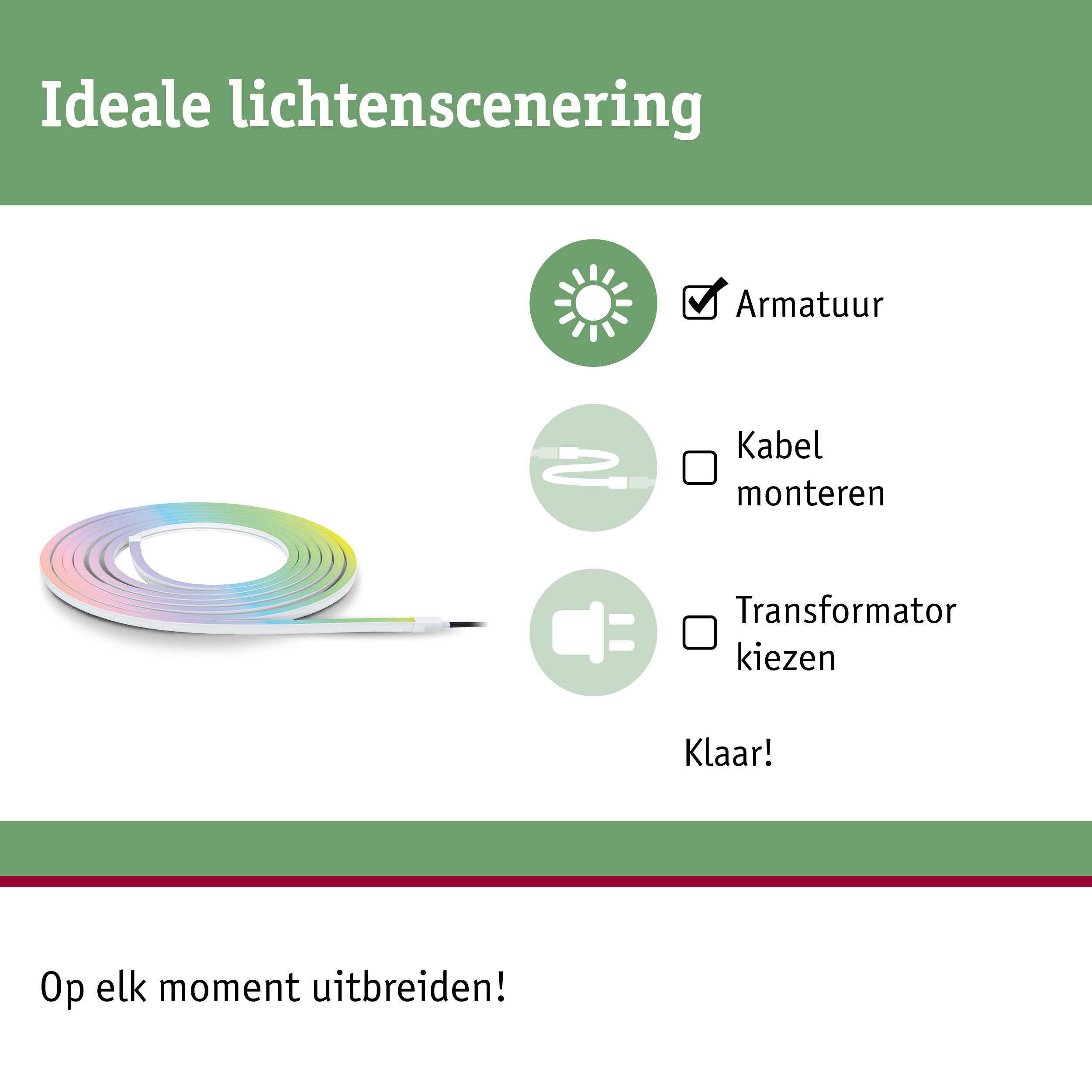 Kleurrijke LED-lichtstrip met flexibele montage zonder kabelmontage, ideaal voor persoonlijke verlichting