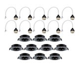 Tien zwarte inbouwframes met tien witte GU10-fittingen en kabels voor LED-inbouwspots
