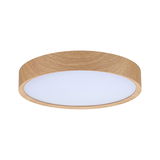 Round ceiling light with wood finish and white diffuser, modern LED lamp for living spaces