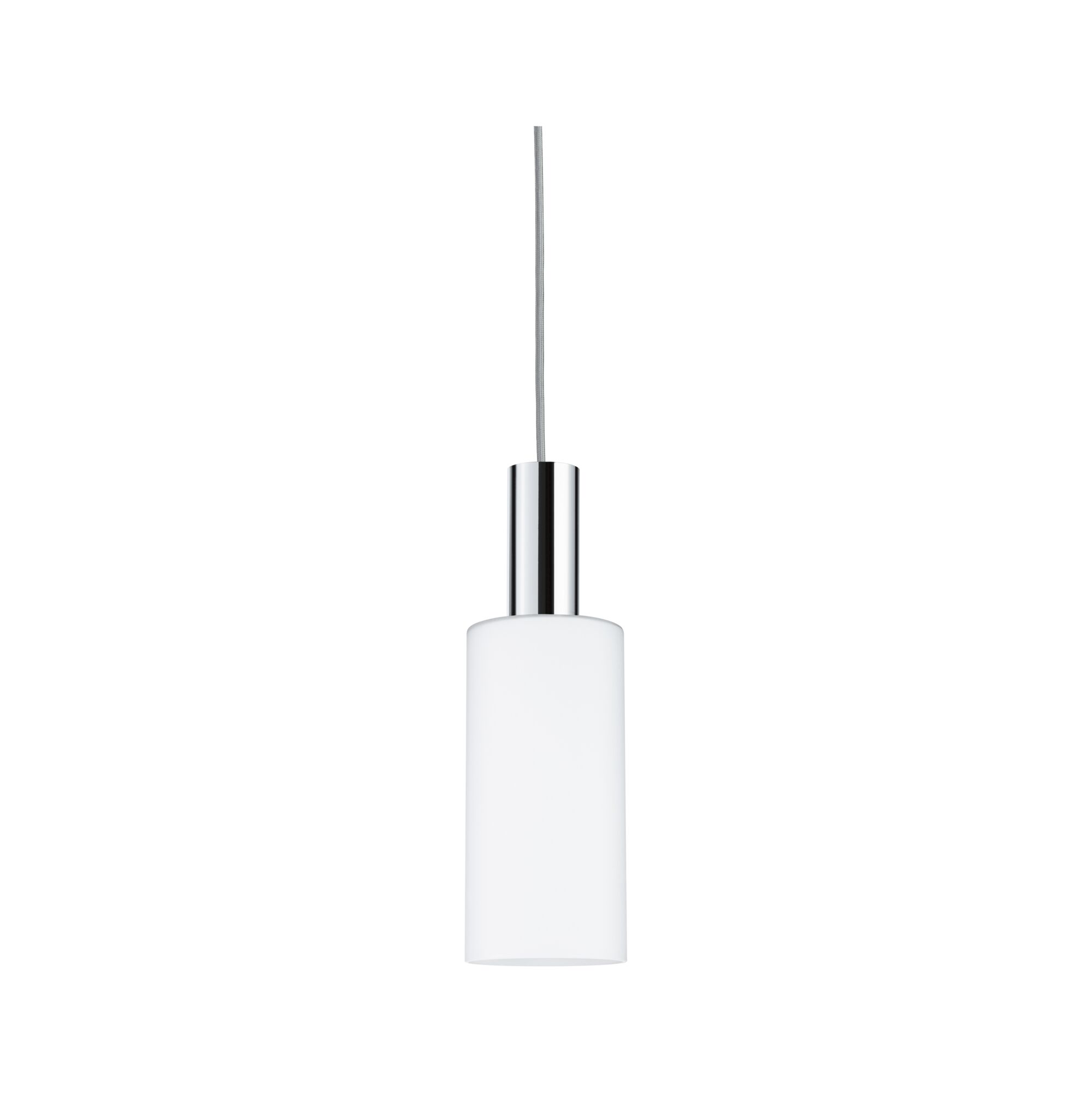 Modern pendant light with white glass and chrome metal for stylish indoor lighting