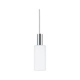 Modern pendant light with white glass and chrome metal for stylish indoor lighting