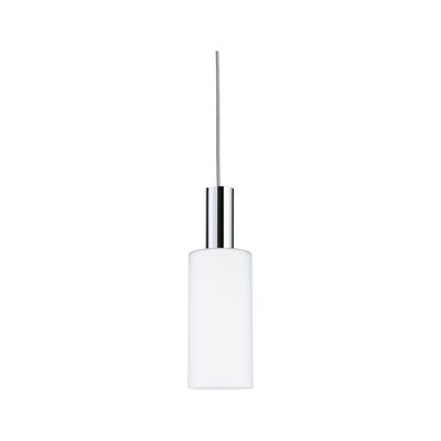 Modern pendant light with white glass and chrome metal for stylish indoor lighting