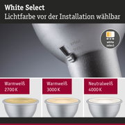 Weißer LED-Spot aus Metall mit einstellbarer Lichtfarbe 2700K bis 4000K für Wohnraumbeleuchtung