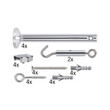 Kit de montage en métal chromé avec vis, chevilles et crochets pour fixation et suspension.