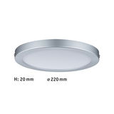 Flat round LED ceiling light in silver aluminum with 220 mm diameter and 20 mm height