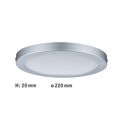 Platte ronde LED-plafondlamp van zilverkleurig aluminium met 220 mm diameter en 20 mm hoogte