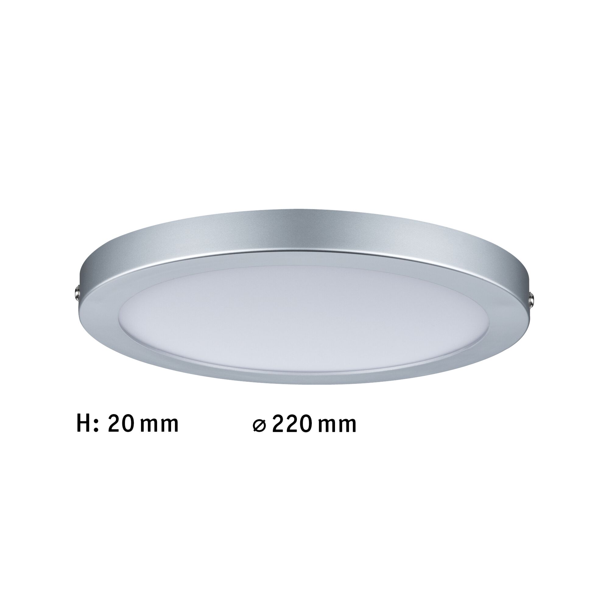 Flache runde LED-Deckenleuchte aus Aluminium in Silber mit 220 mm Durchmesser und 20 mm Höhe