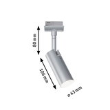 Silver metal LED spotlight with 80 mm height and 43 mm diameter for modern lighting solutions