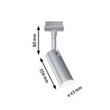 Silver metal LED spotlight with 80 mm height and 43 mm diameter for modern lighting solutions