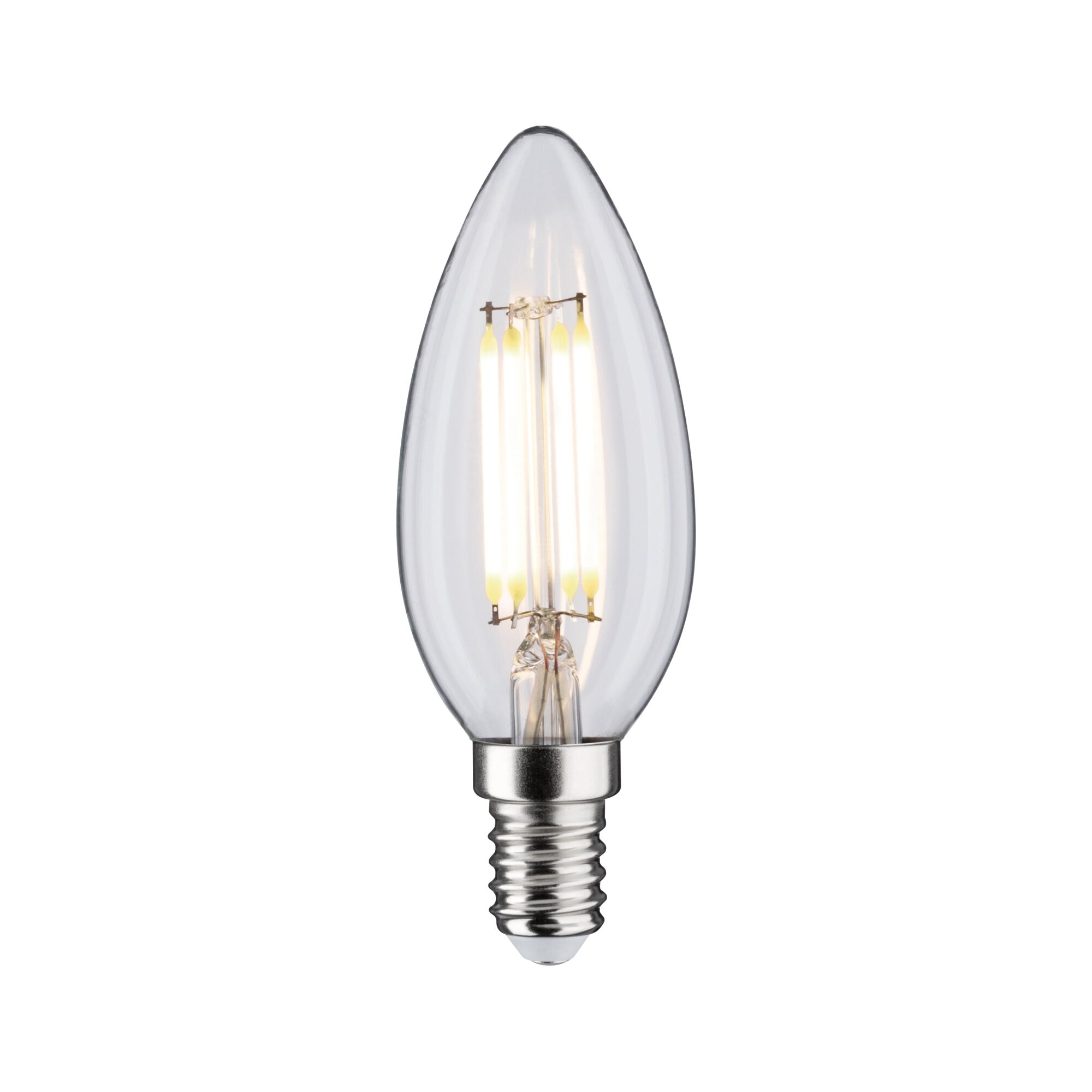 LED-lyspære i stearinlysform med klart glas og E14-fatning til energibesparende belysning