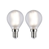 Zwei klare LED-Leuchtmittel mit E14-Fassung und warmweißem Licht für energiesparende Beleuchtung