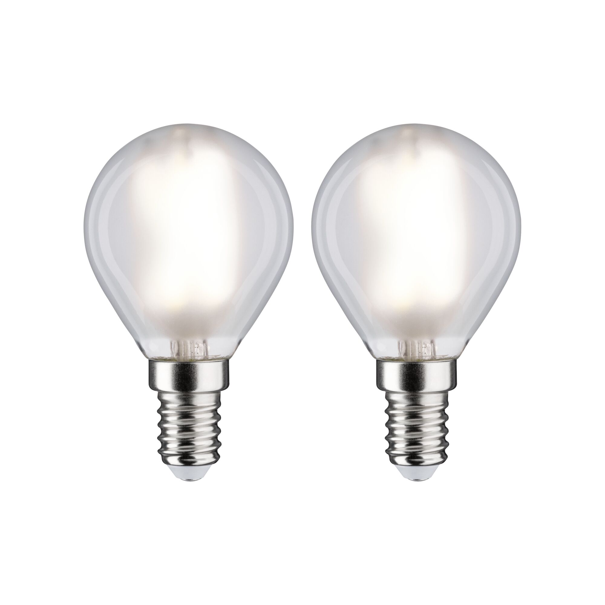 Zwei klare LED-Leuchtmittel mit E14-Fassung und warmweißem Licht für energiesparende Beleuchtung