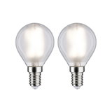 Zwei klare LED-Leuchtmittel mit E14-Fassung und warmweißem Licht für energiesparende Beleuchtung