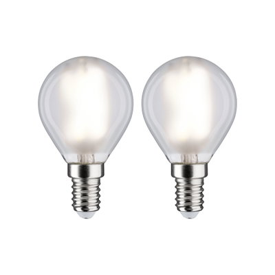 Zwei klare LED-Leuchtmittel mit E14-Fassung und warmweißem Licht für energiesparende Beleuchtung