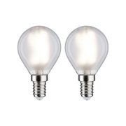 Zwei klare LED-Leuchtmittel mit E14-Fassung und warmweißem Licht für energiesparende Beleuchtung