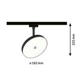 Black LED ceiling light with round white diffuser, 162 mm diameter and 225 mm height, modern lighting