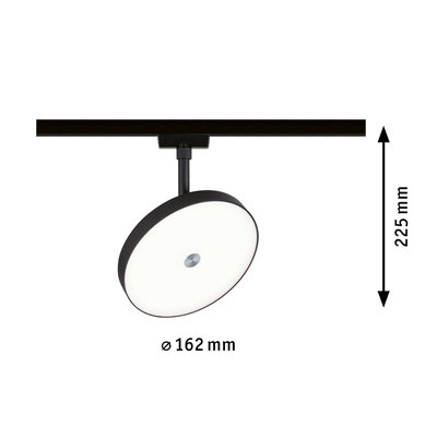 Black LED ceiling light with round white diffuser, 162 mm diameter and 225 mm height, modern lighting