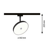 Black LED ceiling light with round white diffuser, 162 mm diameter and 225 mm height, modern lighting