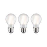 Three classic light bulbs with clear glass and metal base for energy-efficient lighting