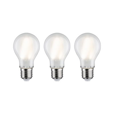 Three classic light bulbs with clear glass and metal base for energy-efficient lighting