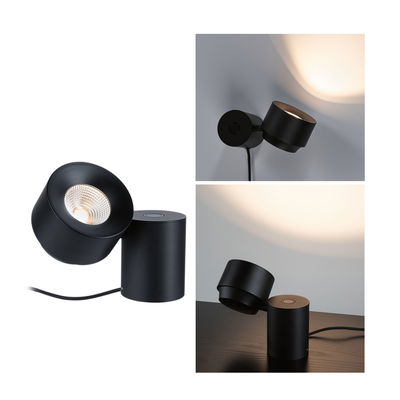 Sort metal LED bord- og væglampe med justerbart hoved til moderne belysning