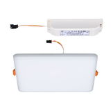 Rectangular LED panel with white plastic housing and separate driver for energy-efficient lighting