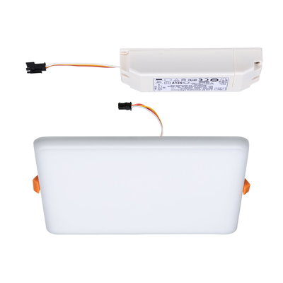 Rectangular LED panel with white plastic housing and separate driver for energy-efficient lighting