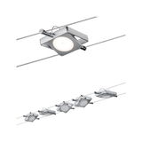 Modern LED cable spotlight with square silver aluminum housing for flexible lighting solutions.