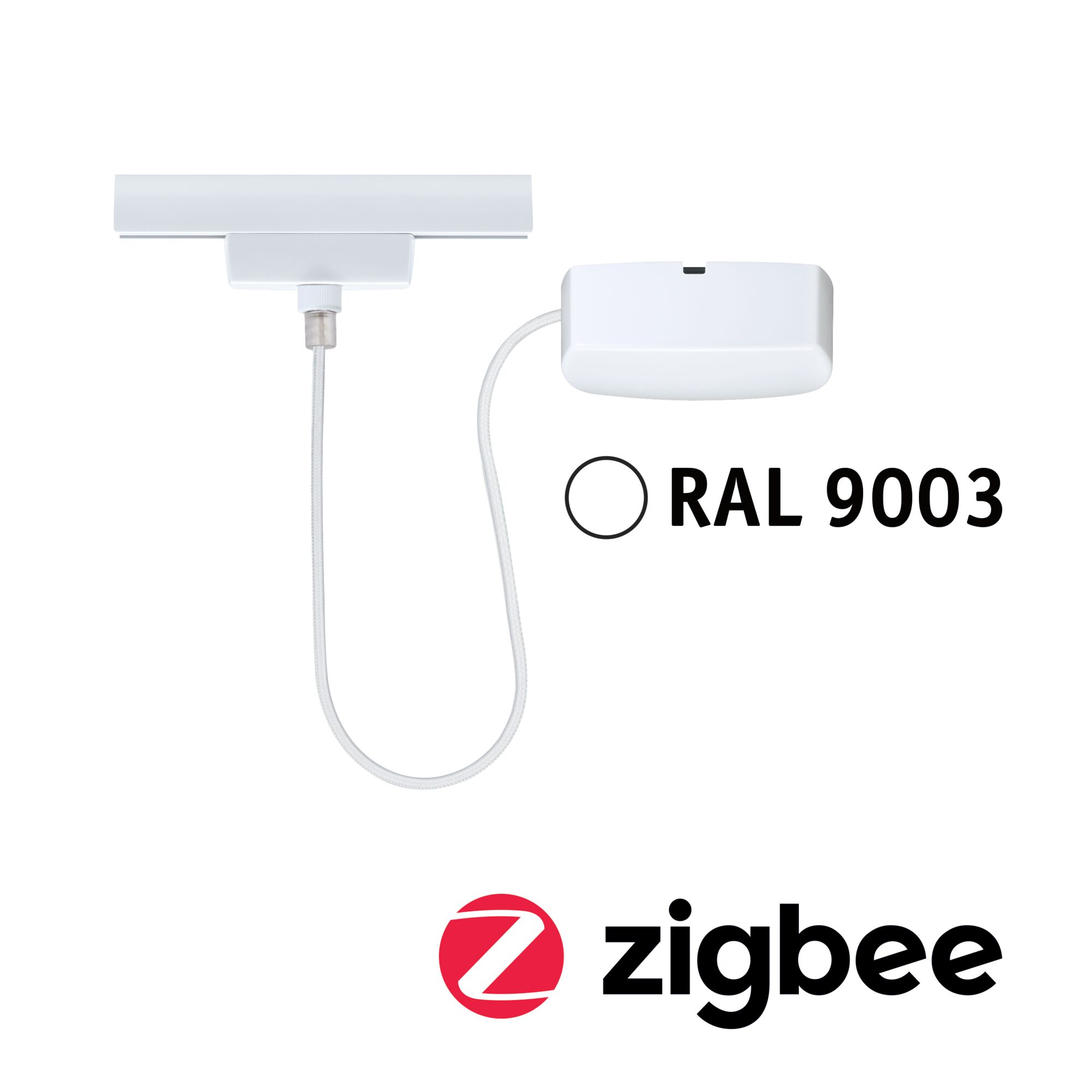 URail Einspeisung Zigbee 3.0 Kabel 1m max. 100W Signalweiß Weißes LED-Adapterkabel mit RAL 9003 Farbcode und Zigbee-Funktion für smarte Beleuchtung