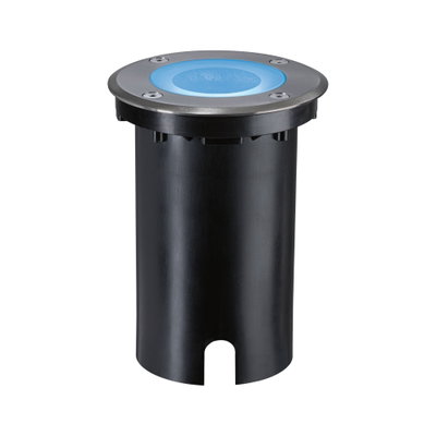 Spot encastré au sol rond en acier inoxydable avec LED bleue et boîtier noir pour éclairage extérieur