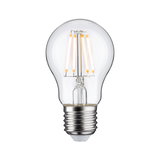 Klassische LED-Glühbirne mit transparentem Glas und silbernem Sockel für energiesparende Beleuchtung