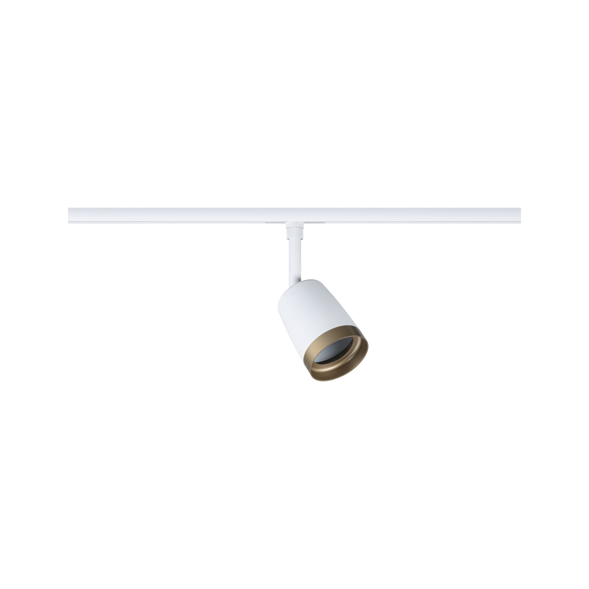 Modern white LED track spotlight with gold trim for versatile room lighting solutions