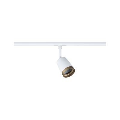 Modern white LED track spotlight with gold trim for versatile room lighting solutions