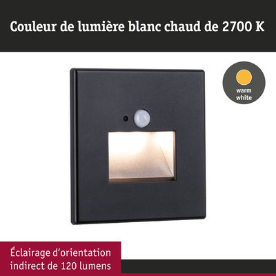 Applique murale LED noire avec détecteur de mouvement et lumière blanc chaud 2700K pour éclairage indirect