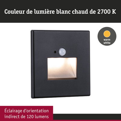 Applique murale LED noire avec détecteur de mouvement et lumière blanc chaud 2700K pour éclairage indirect